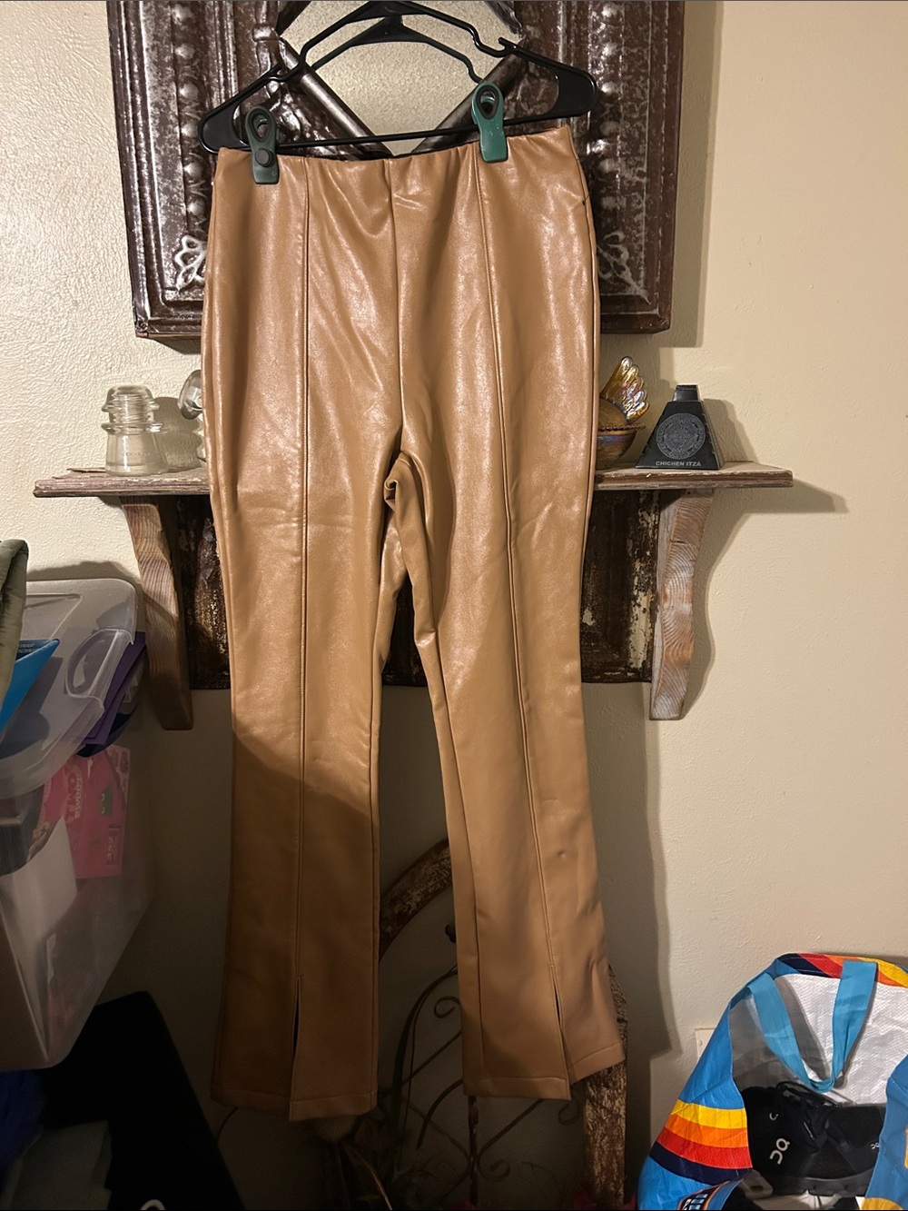 AFRM Faux Leather Boot Cut Pants in Camel